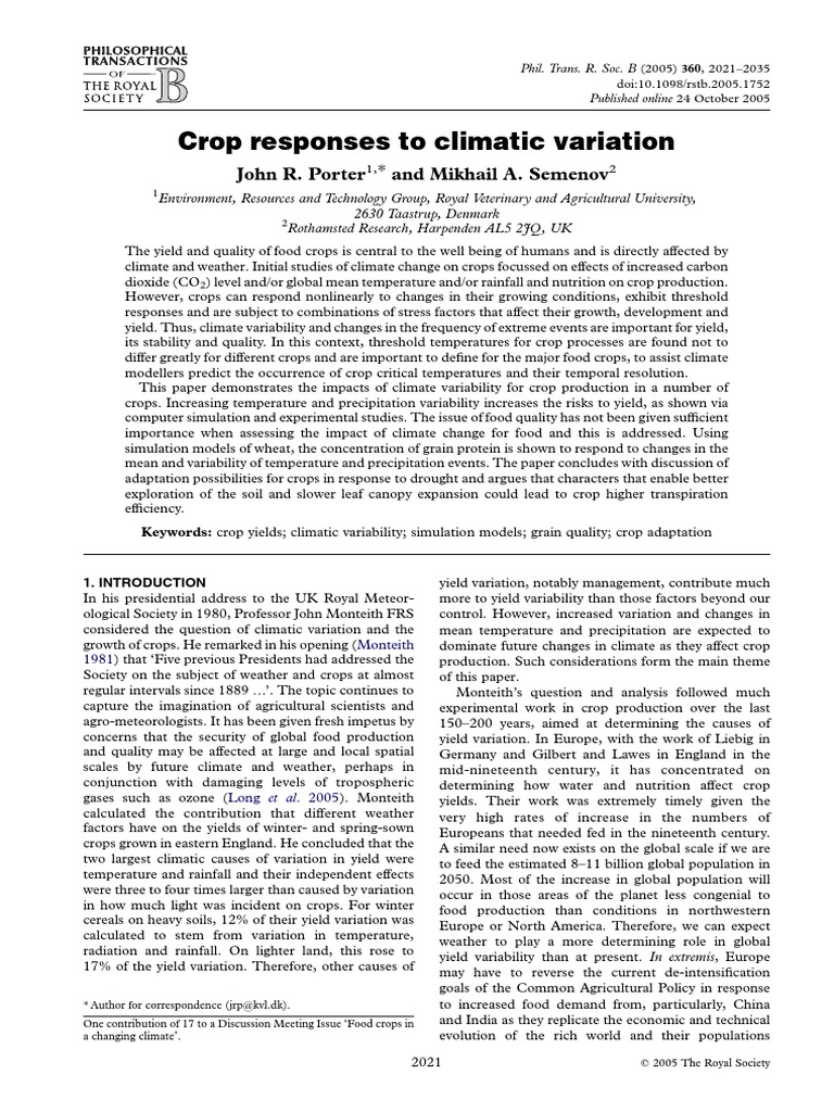Crop Responses To Climatic Variation | PDF | Climate | Climate Change