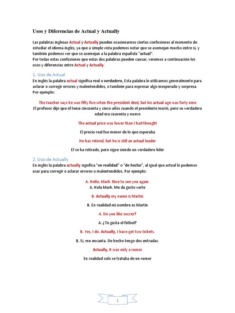 Usos y Diferencias de Actual y Actually | PDF | Lingüística