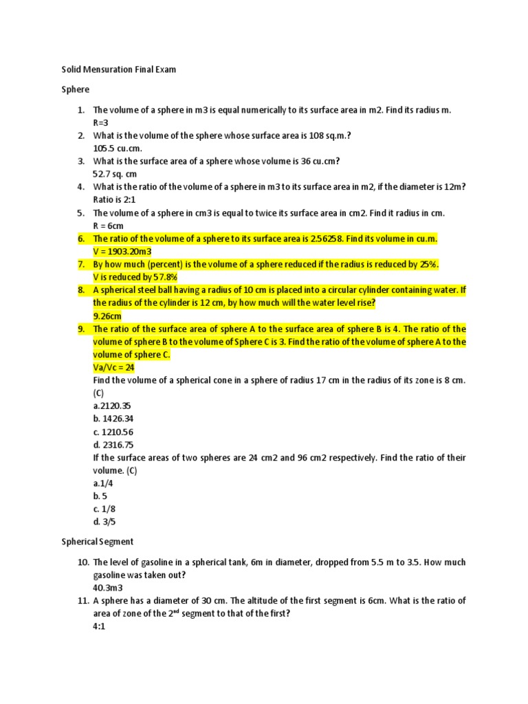 Understanding Spherical Geometry Through Exam Questions | PDF | Sphere ...