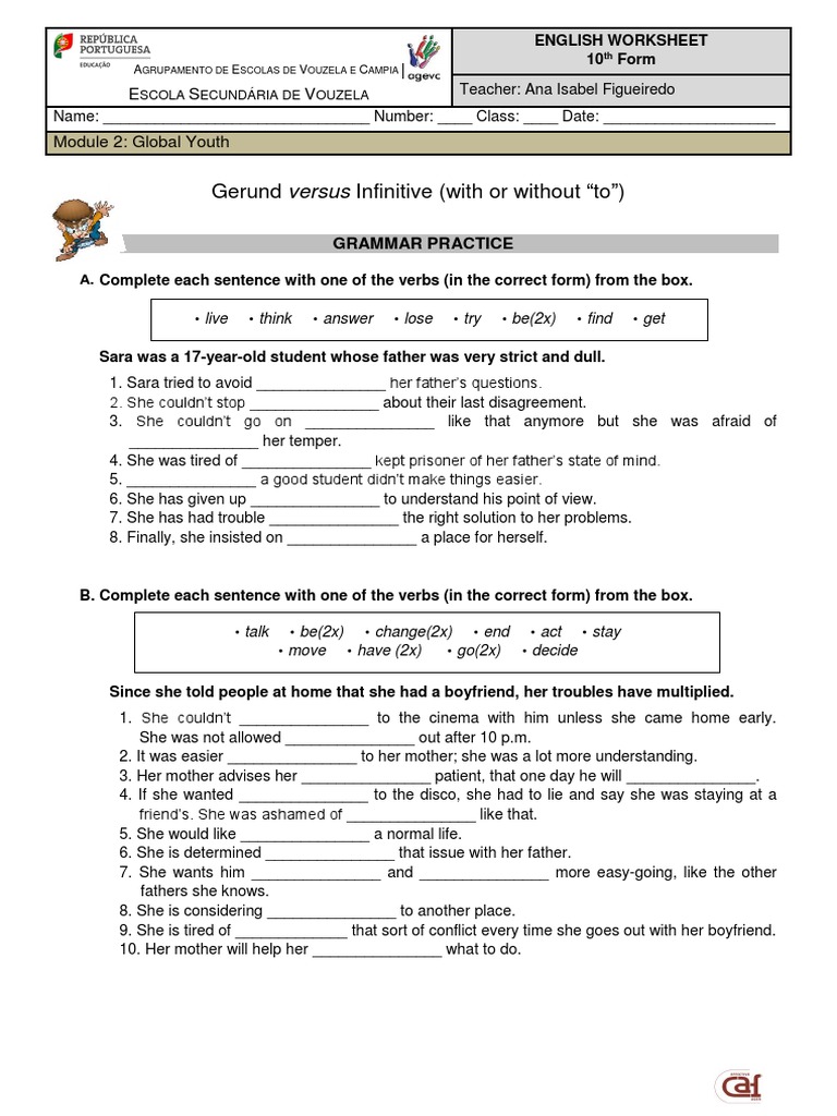 Infinitive and Gerund Exercises | PDF | Social Science | Language Arts ...