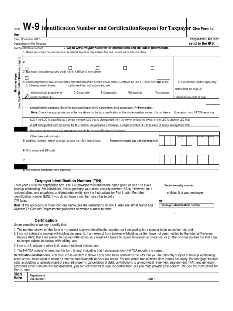 W9 Blank Form PDF Withholding Tax Irs Tax Forms