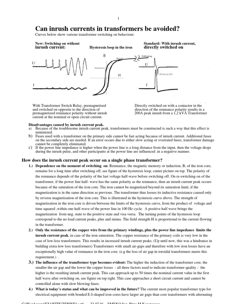 Inrush Current Management in Transformers | PDF | Transformer | Inductor