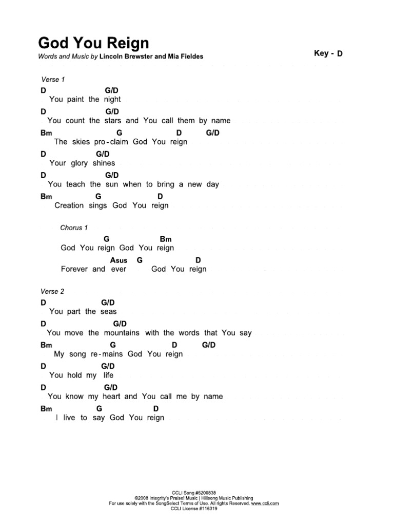 God You Reign D Chords Pdf