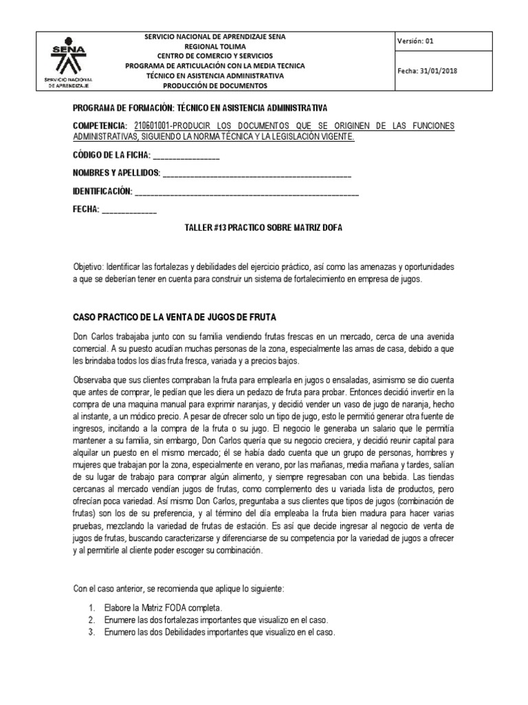 Matriz FODA para Negocio de Jugos | PDF | Mercado (economía) | Precios