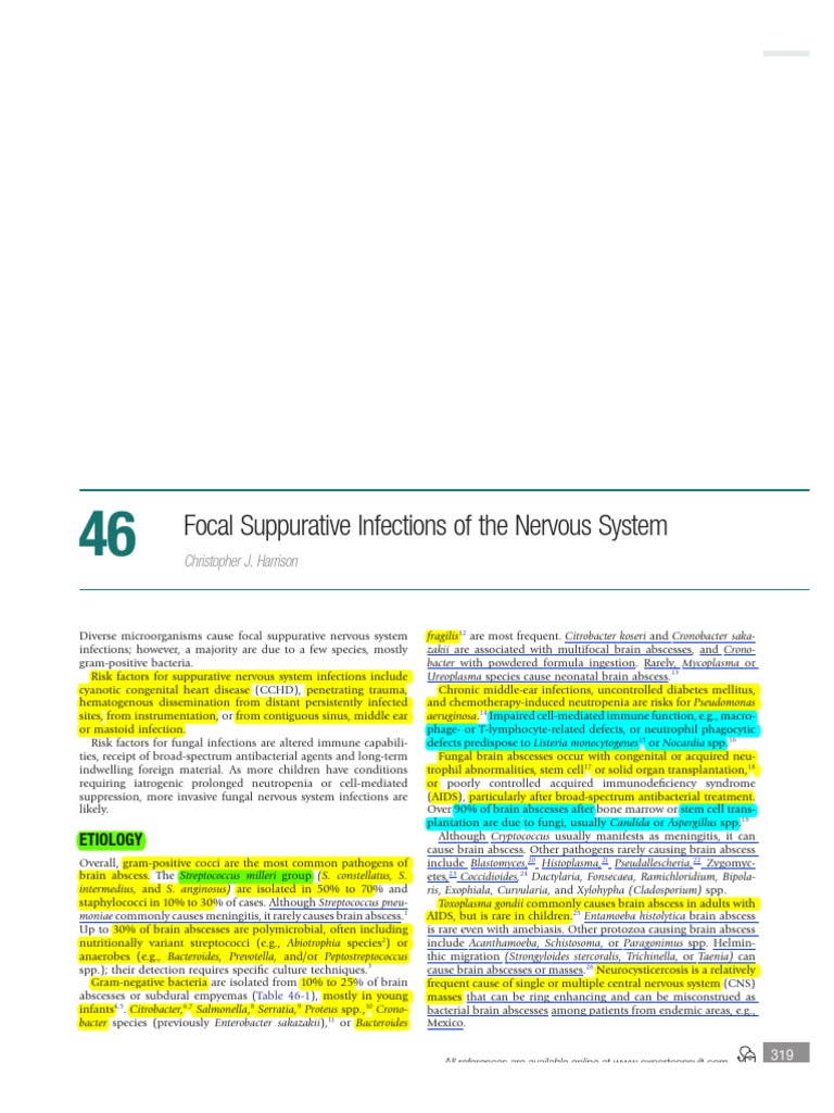 Nervous System Infection Guide | PDF | Meningitis | Cerebrospinal Fluid