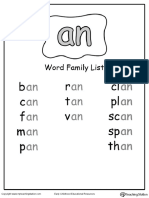 An Word Family List Worksheet