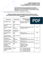 English Language Exams Recognised For Admission To The 9 Grade Bilingual and Intensive Classes