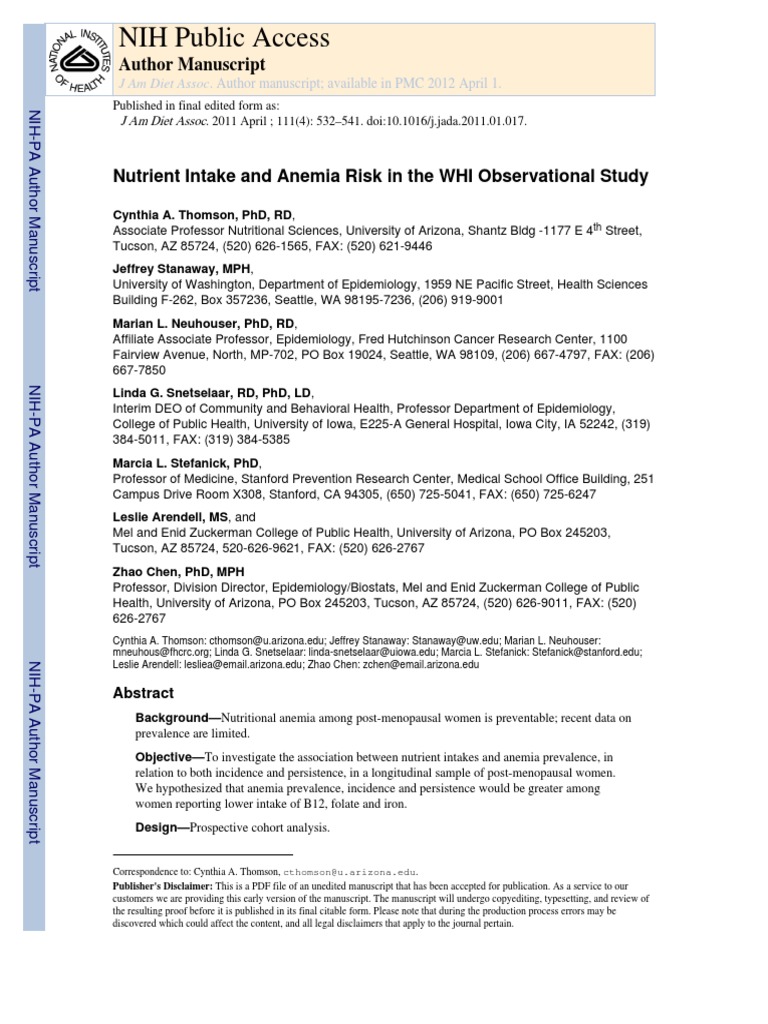 NIH Public Access Author Manuscript PDF Anemia Vitamin B12