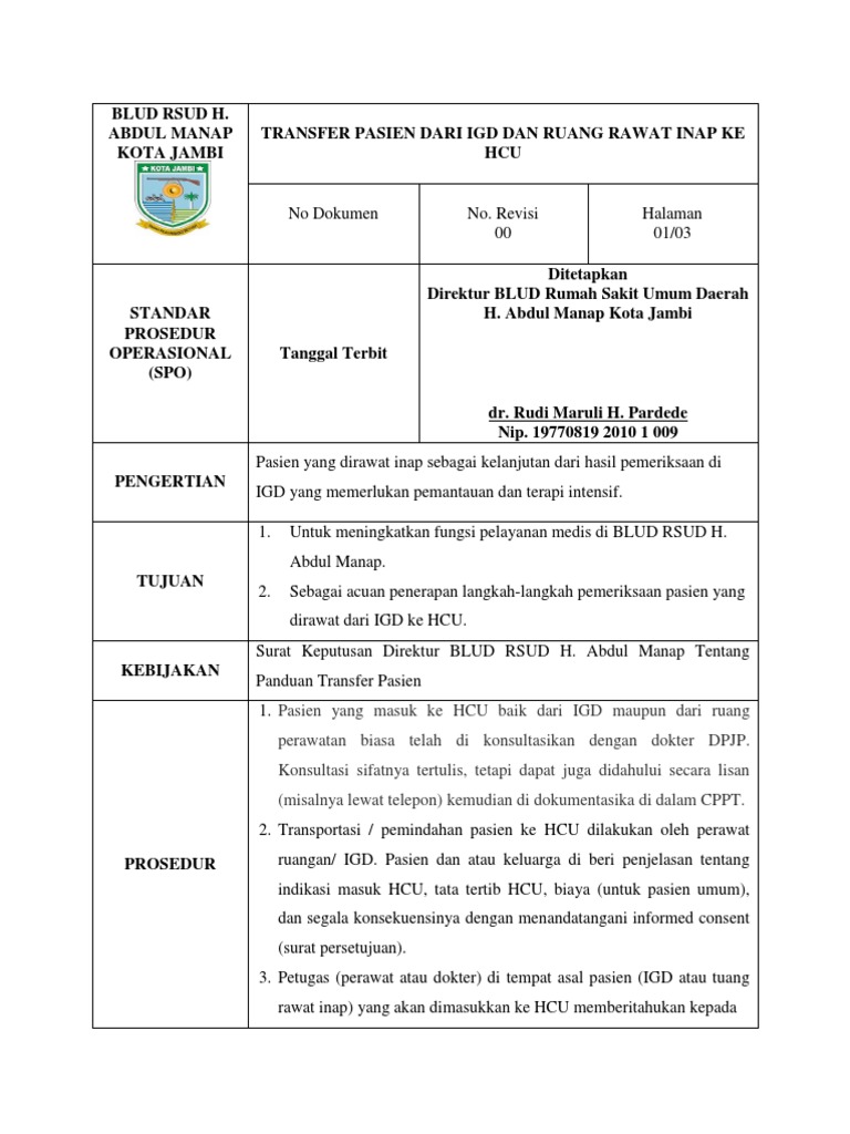 Sop Transfer Dri Igd Dan Ranap Ke Hcu | PDF | Sains & Matematika