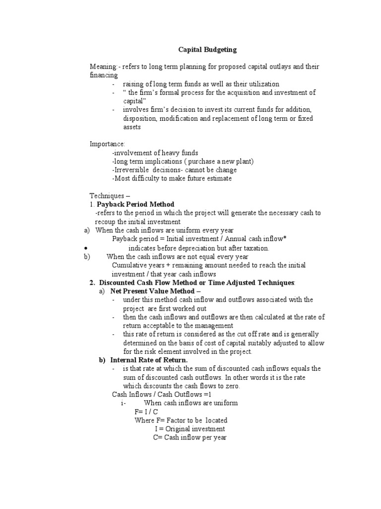 Capital Budgeting Techniques Explained | PDF | Capital Budgeting | Net ...