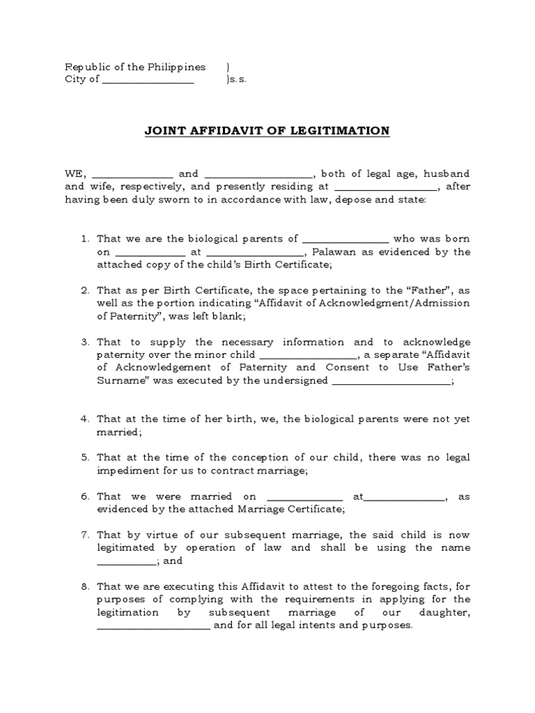 Joint Affidavit of Legitimation Form | PDF