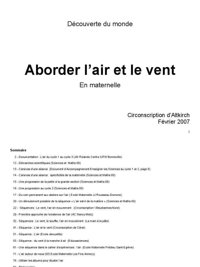 Aborder Lair Et Le Vent En Maternelle Experience Enseignants