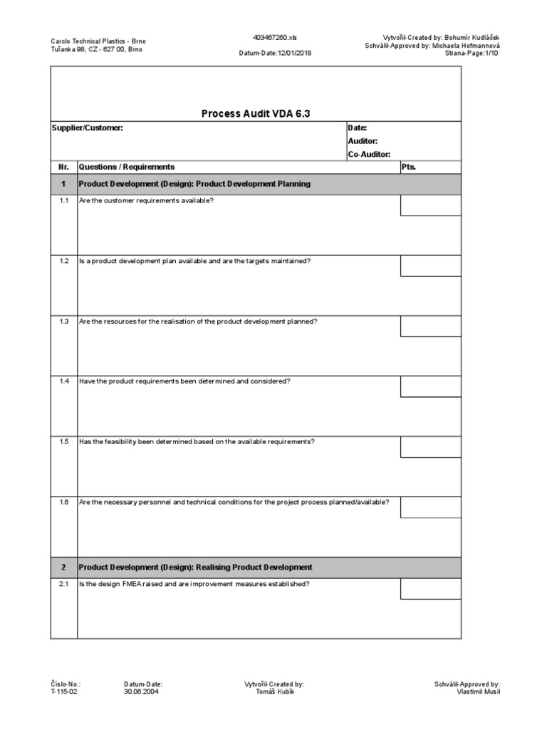VDA 6.3 Process Audit Checklist | PDF | Audit | Supply Chain