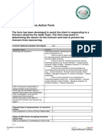 Optional Corrective Action Form: Concern Reference Number From Report