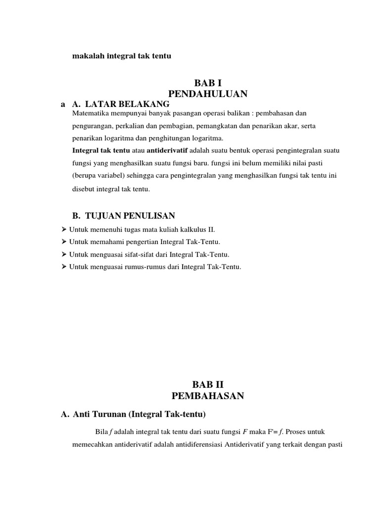 Contoh Soal Anti Turunan Dan Penyelesaiannya Contoh Soal