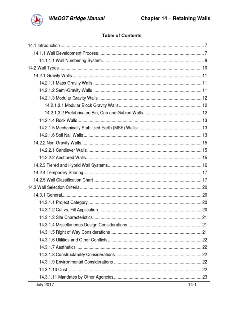 WisDOT Bridge ManualRETAINING WALL PDF PDF Deep Foundation