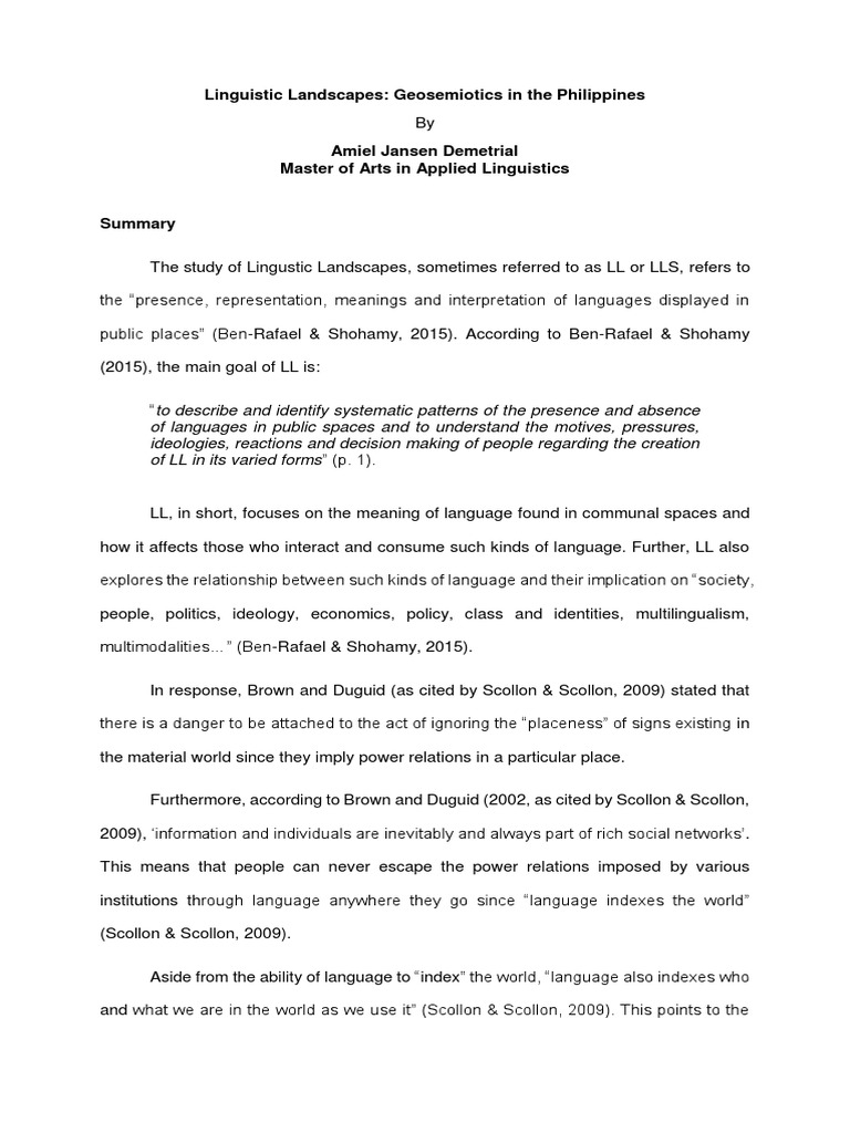 Linguistic Landscapes in The Philippines | PDF | Ethnography | Linguistics