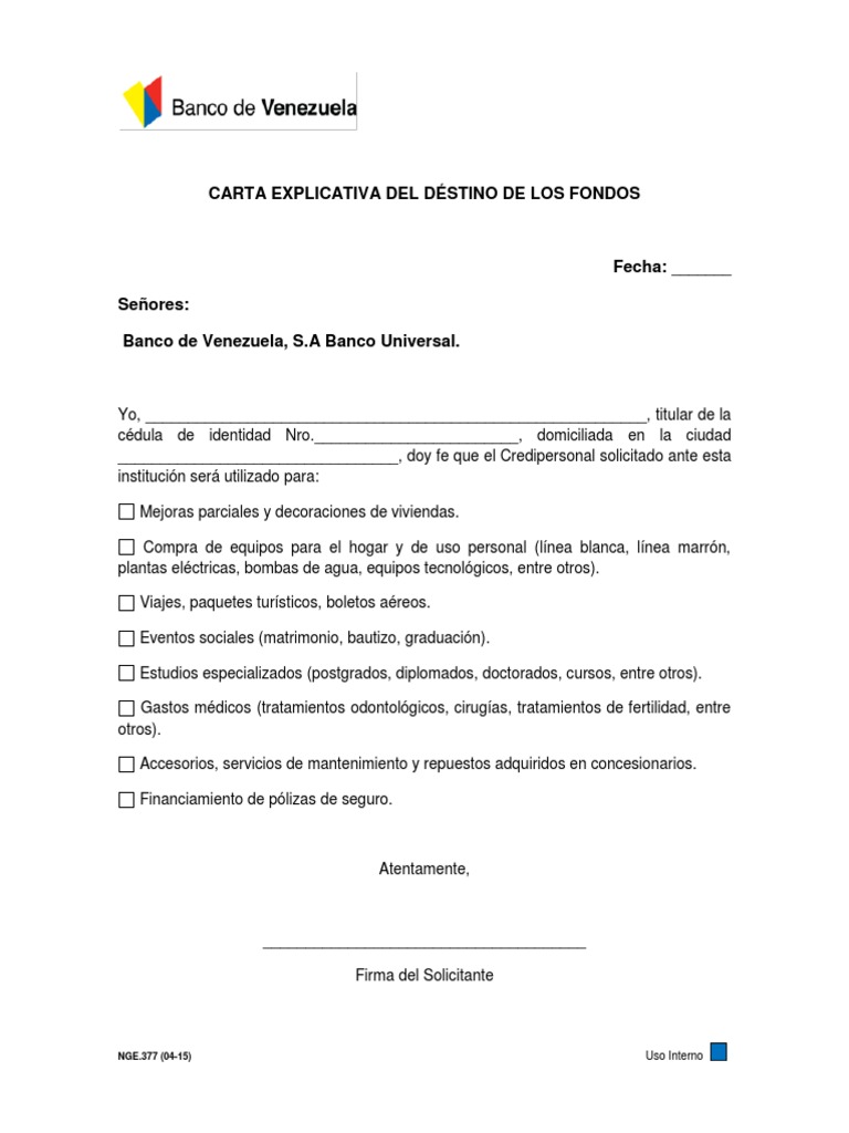 Formulario Nge 377 Carta Explicativa Del Destino De Los Fondos 2021