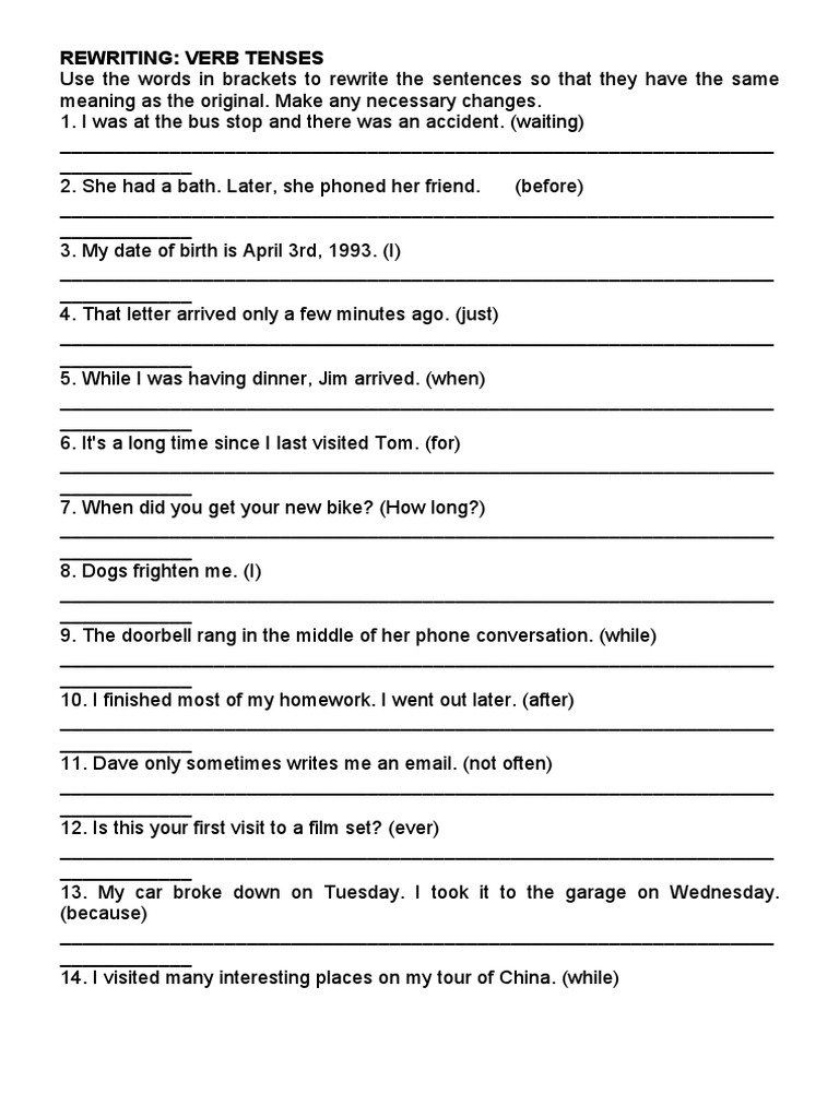 Verb Tense Rewriting Exercises | PDF | Onomastics | Cognitive Science