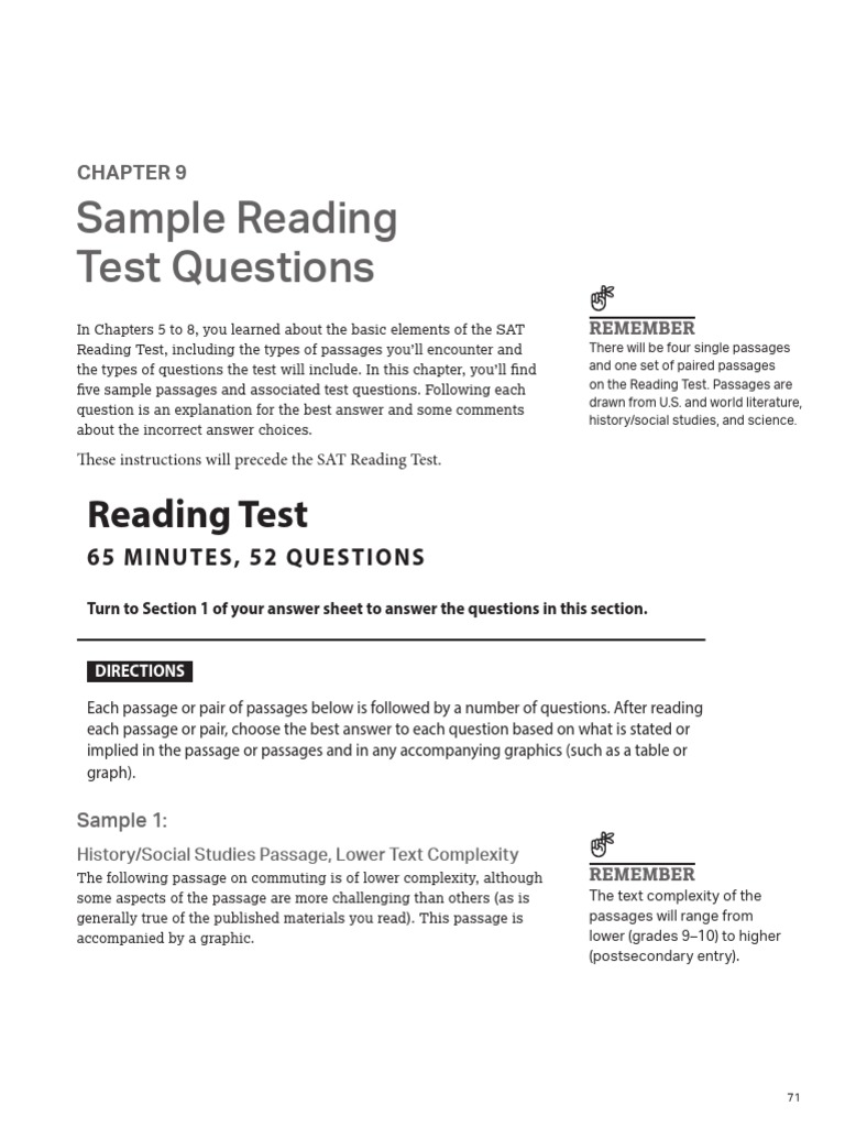 Ch09 PDF Official Sat Study Guide Sample Reading Test Questions | PDF ...