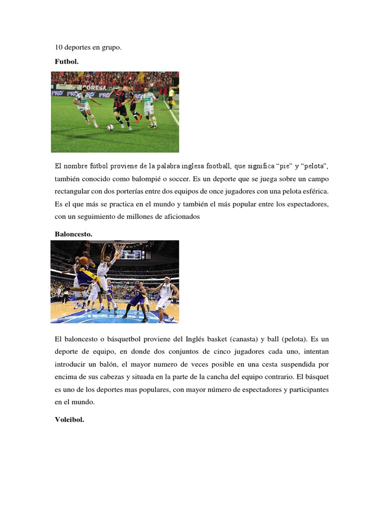 10 Deportes en Equipo y Grupos | PDF | Gimnasia | Sofbol
