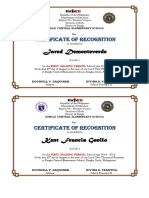 Jared Dementeverde: Certificate of Recognition