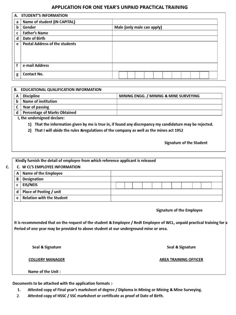 WCL Unpaid Practical Training Application | PDF | Technology & Engineering