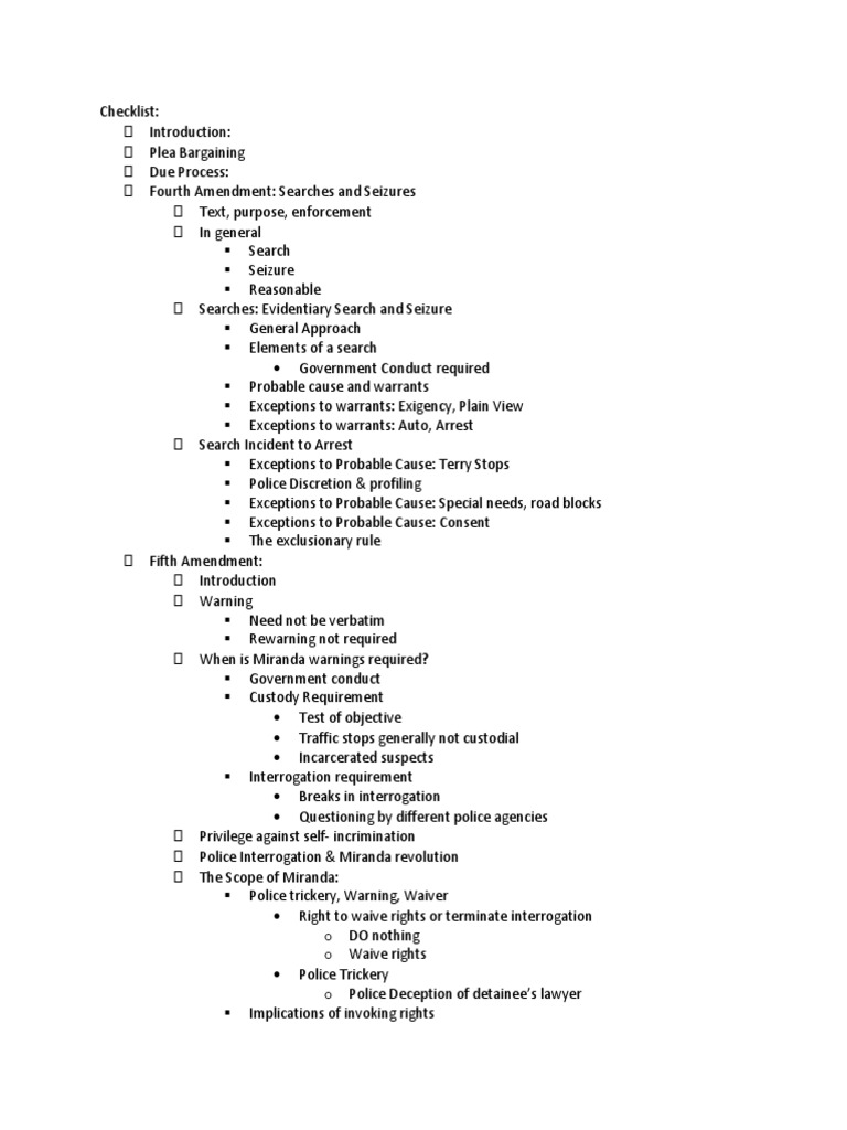 Crim Checklist | PDF | Miranda Warning | Search And Seizure