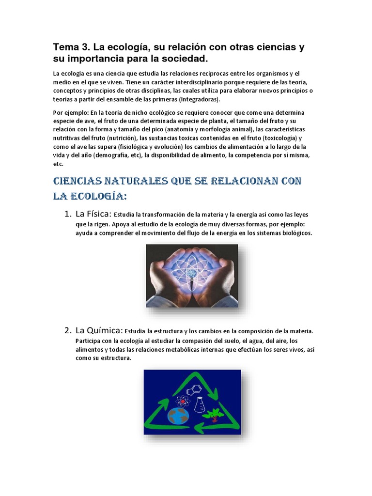 La Ecología, Su Relación Con Otras Ciencias y Su