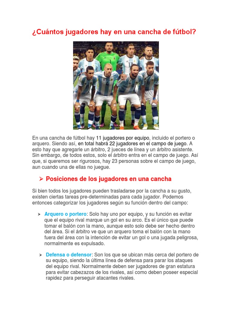 Cuántos Jugadores Hay en Una Cancha de Fútbol 12345 | PDF | Vóleibol |  Defensor (Asociación de Fútbol)