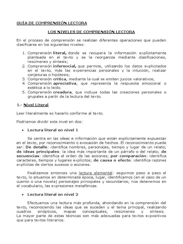 Niveles de Comprension Lectora | Descargar gratis PDF | Inferencia ...