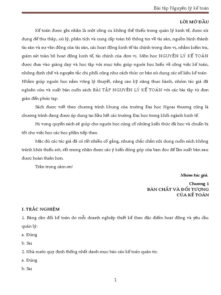 Sach Bai Tap Nguyen Ly Ke Toan 1 | PDF