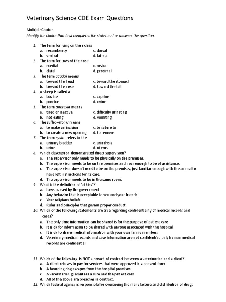 Veterinary Science CDE Exam Questions Human Digestive System Ruminant