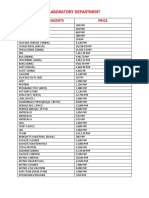 Laboratory Department: Supplies / Reagents Price