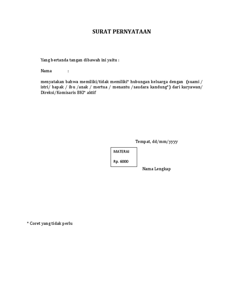 Contoh Surat Pernyataan Hubungan Keluarga