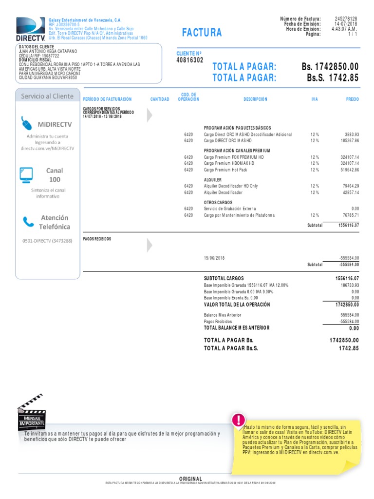 factura directv.pdf | Direc Tv | Business