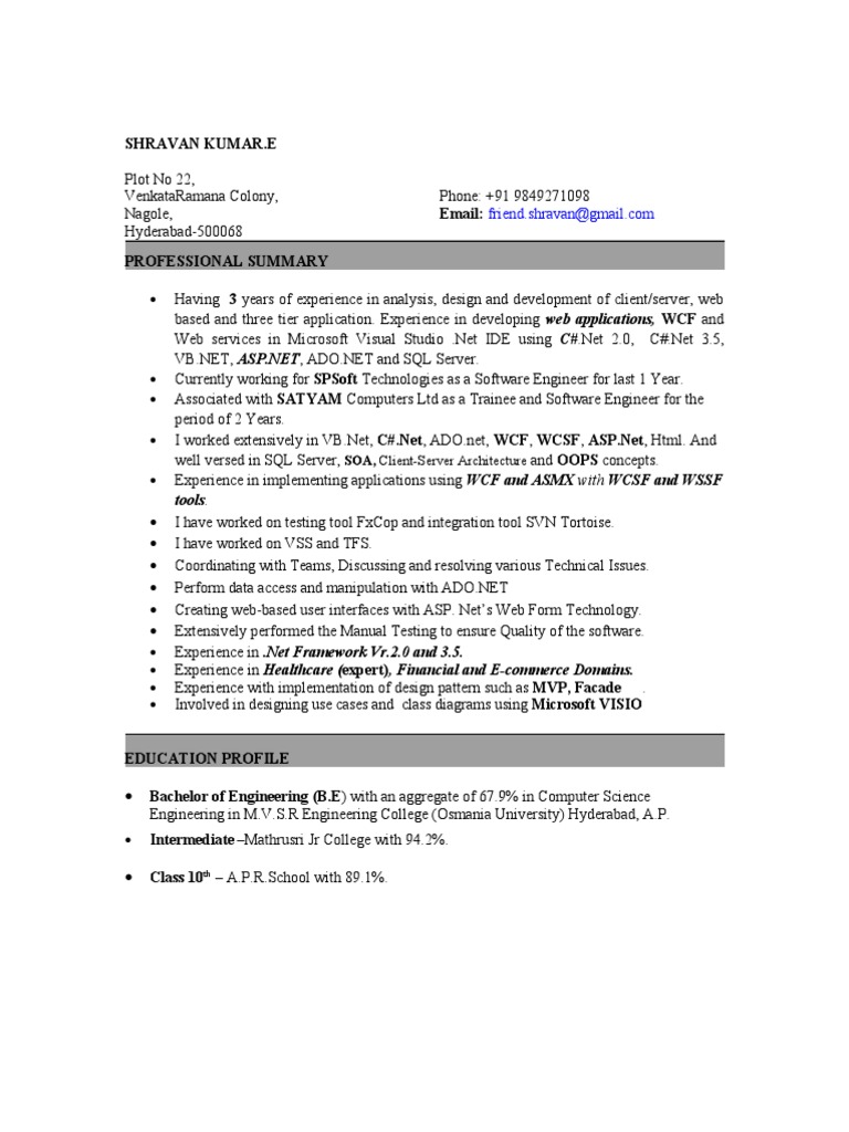 Shravan upated resume pdf microsoft visual studio web application