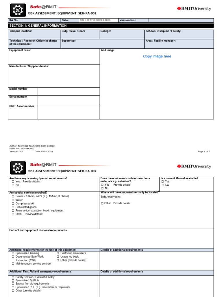 Equipment Risk Assessment SEH-RA-002 | PDF | Personal Protective ...