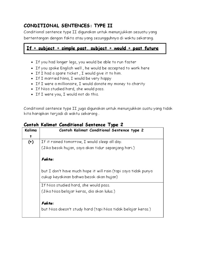 Contoh Kalimat Conditional Type II | PDF