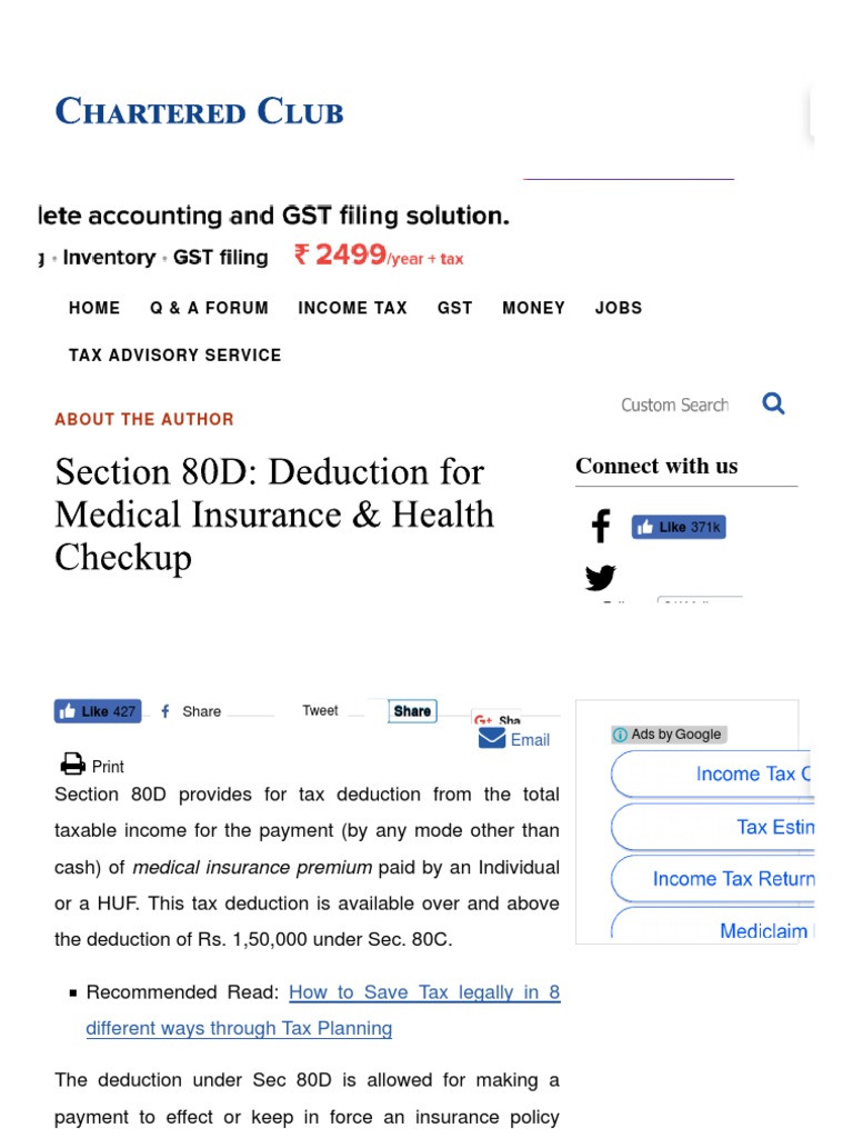 deduction for medical insurance & health checkup_section 80