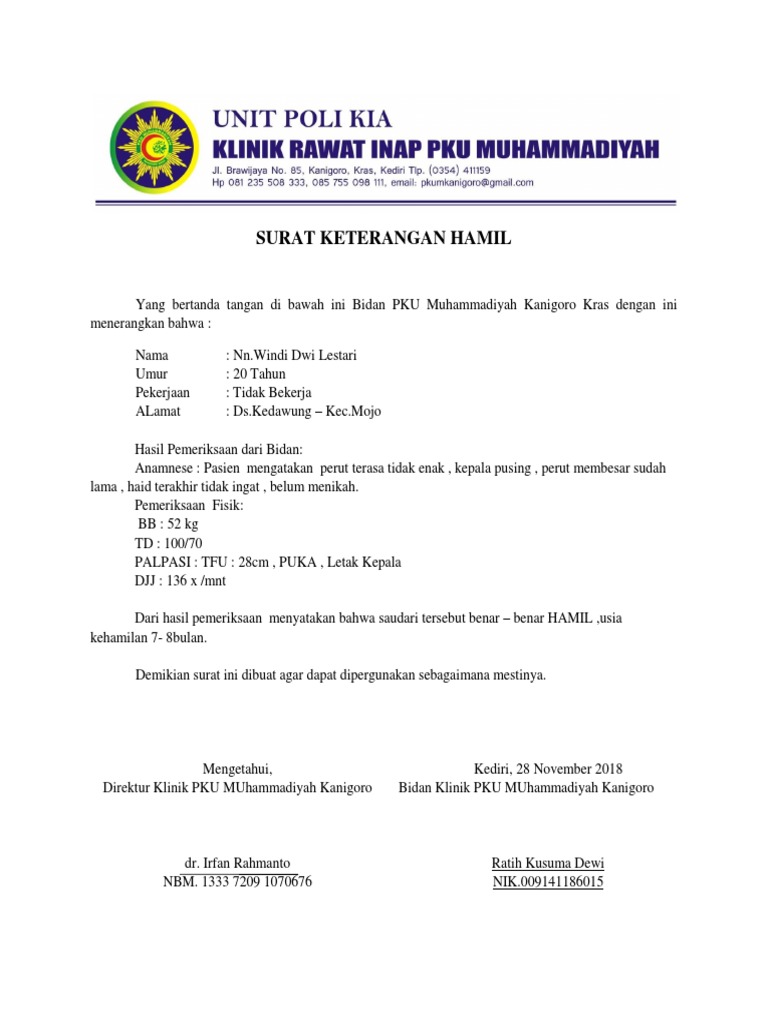 Surat Keterangan Hamil Bidan