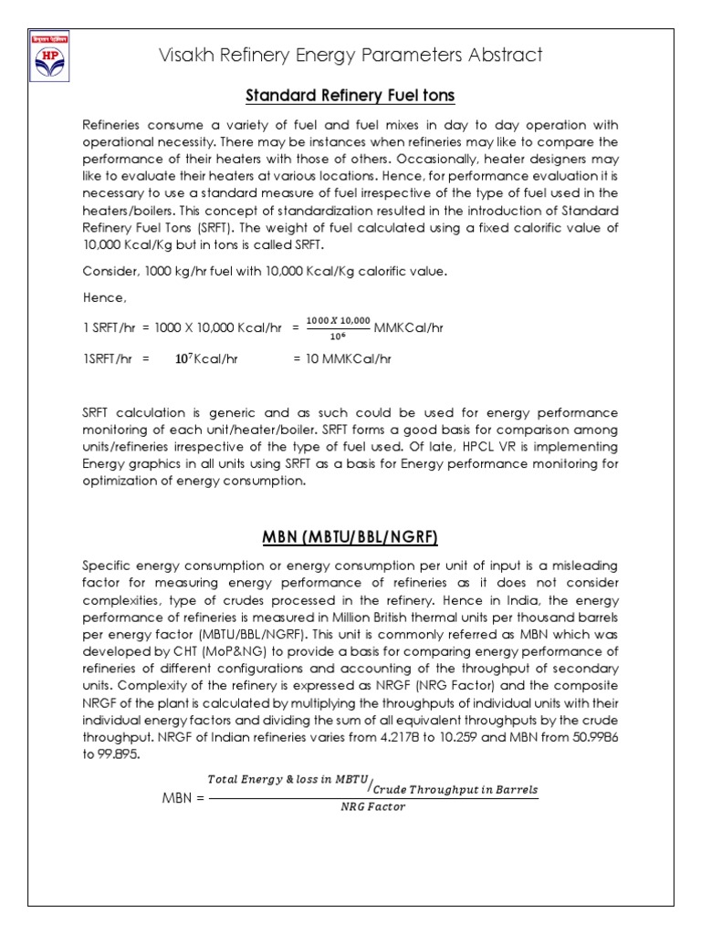Refinery Energy Performance Metrics | PDF | Oil Refinery | Barrel (Unit)