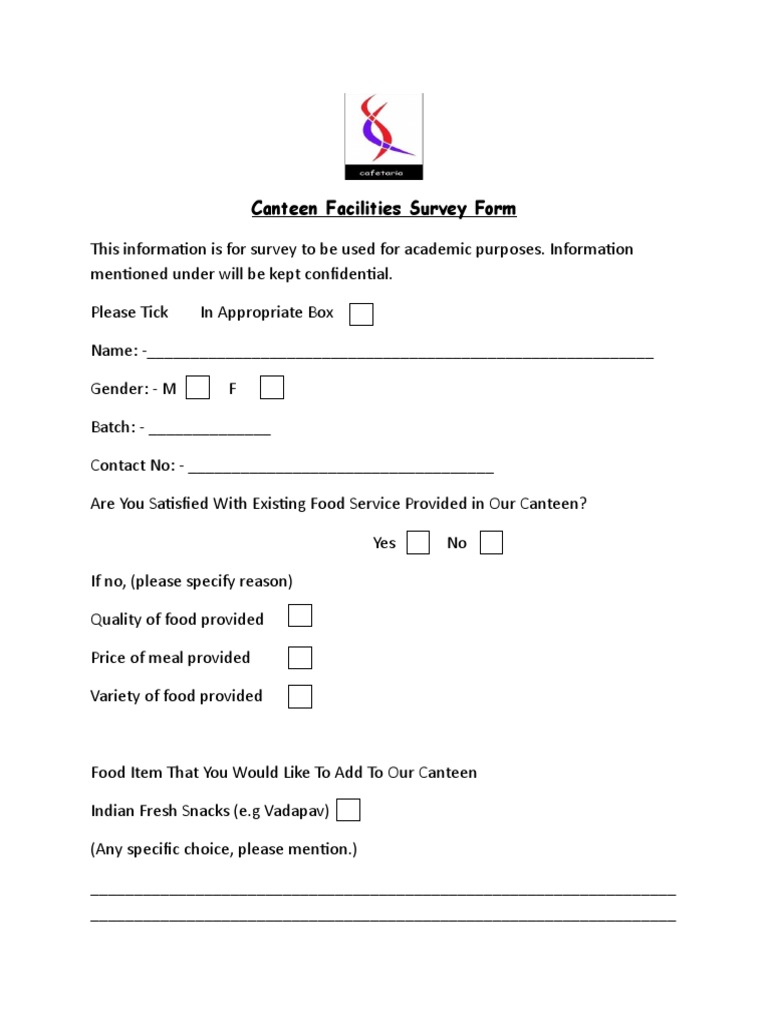 39987718CanteenFacilitiesSurveyForm.doc Foods Food Industry