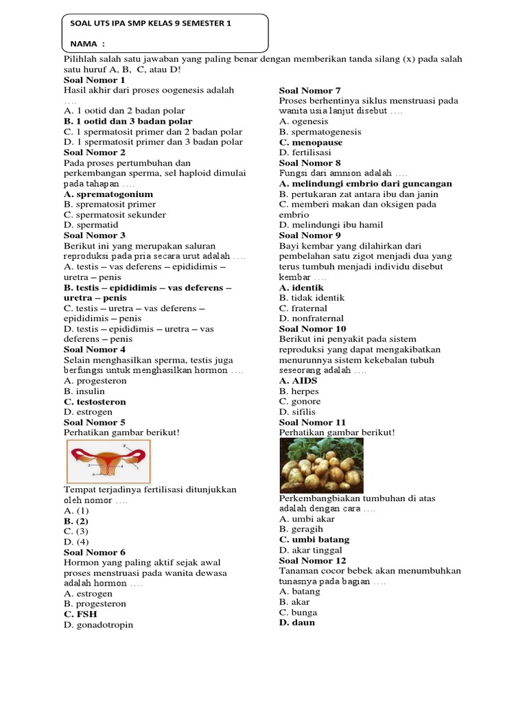 Soal Uts Ipa Smp Kelas 9 Semester 1