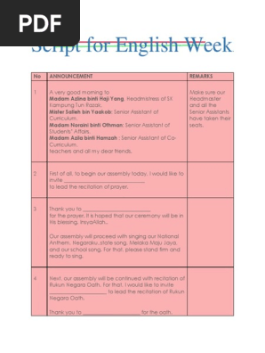 Script For English Week Pdf