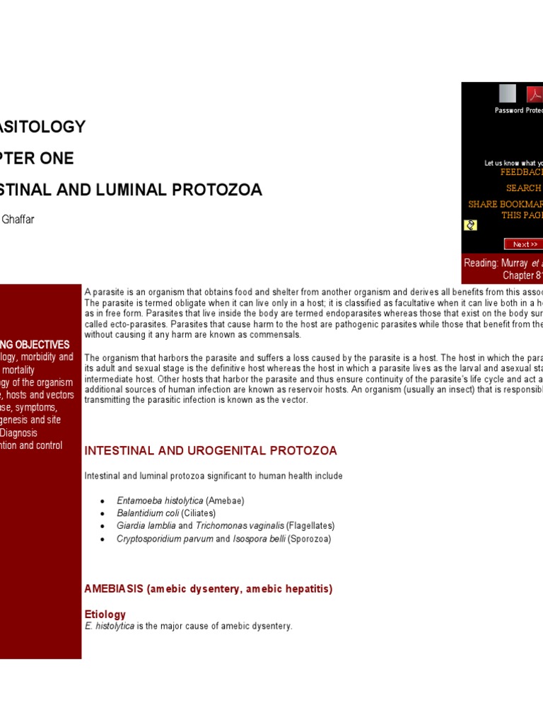 Parasitology Chapter One Intestinal and Luminal Protozoa | PDF ...