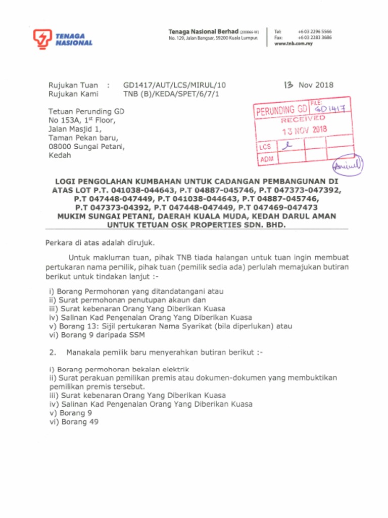 Tnb Letter