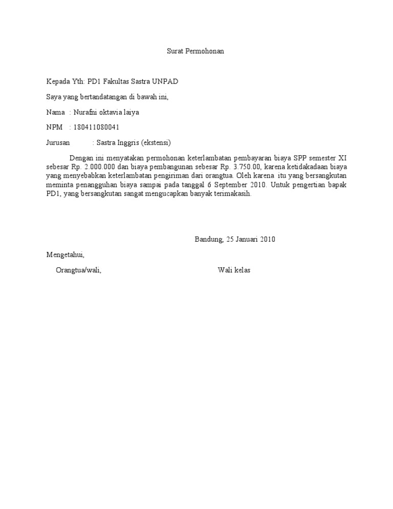 Surat Dispensasi Pembayaran Spp