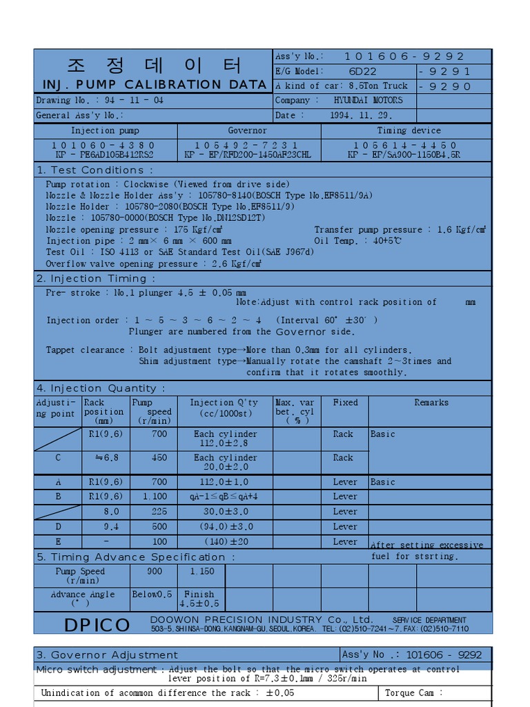Injection Pump Calibration Data | PDF | Vehicle Parts | Transportation ...