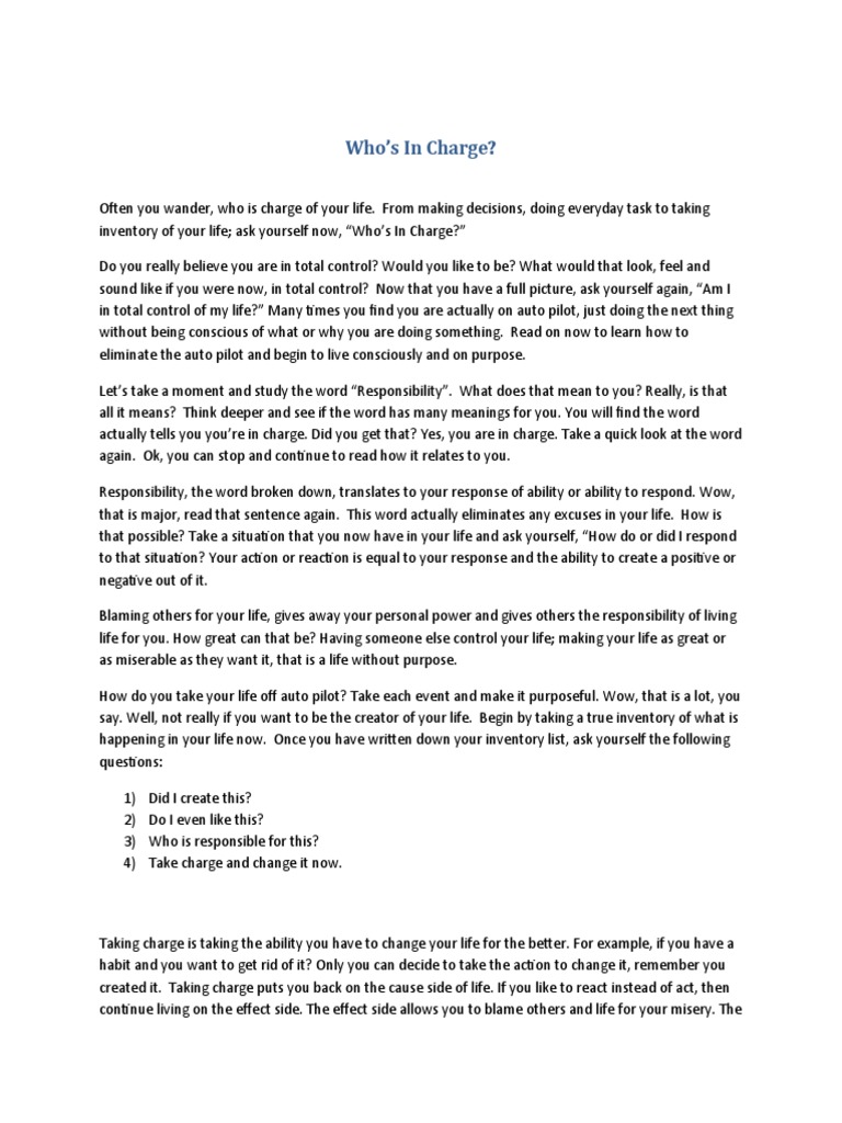 Taking Charge of Your Life Responsibly | PDF | Cognition ...